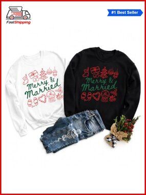 🎅 Merry Christmas Couples Sweatshirt Matching Xmas Long Sleeve Pullover